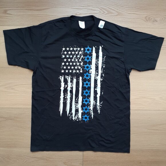 Israel Independence Star of David US Flag - New Large Black T-Shirt - Picture 1 of 4